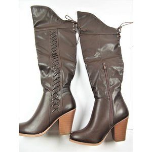 Journee Collection Womens Spritz Lace Up Over-The-Knee Brown Boots Shoes Sz 7
